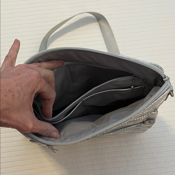 Baggallini Shimmering Silver Quilted Crossbody Bag - Picture 4 of 12